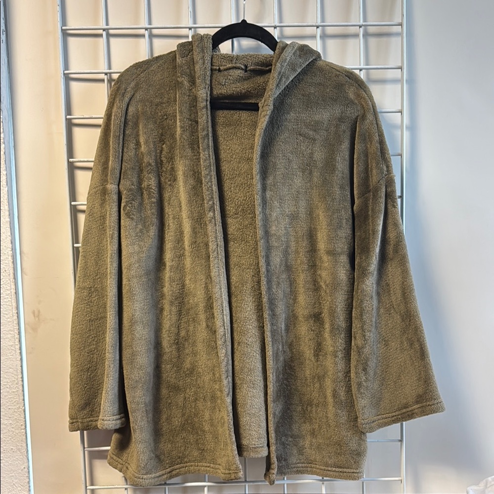 Cozy Comfy Dark Olive Green Hooded Fleece Jacket Size Medium